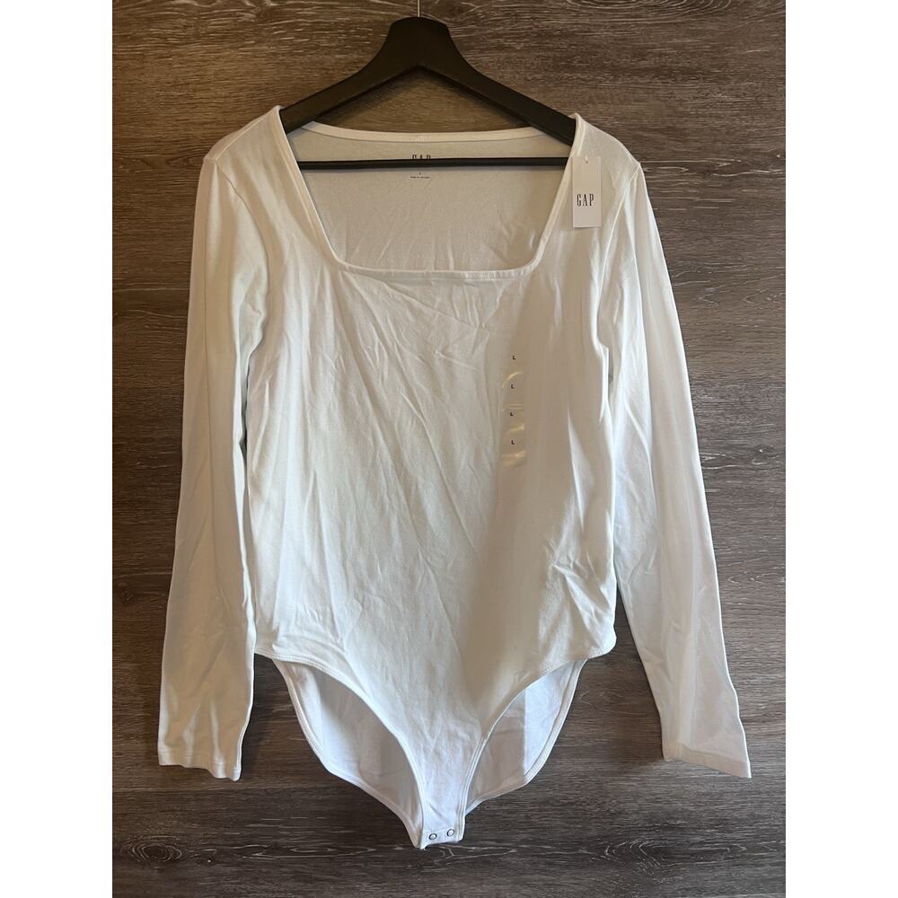 Gap Factory Women L Fitted Square-neck Bodysuit White Long Sleeves New
